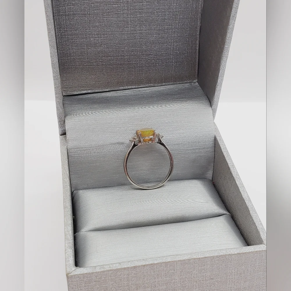 10k Solid White Gold Genuine Ethiopian Oval Opal & White Zircon Ring
